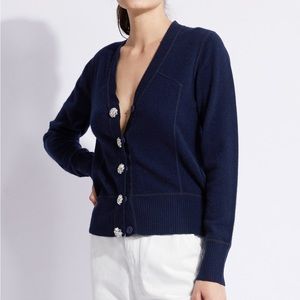 GANNI crystal embellished navy cashmere cardigan